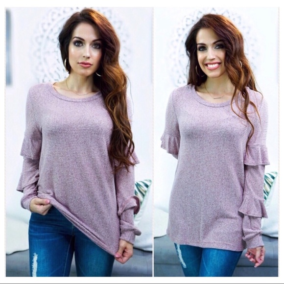 Soft Ribbed Ruffle Sleeve Top - Picture 3 of 4